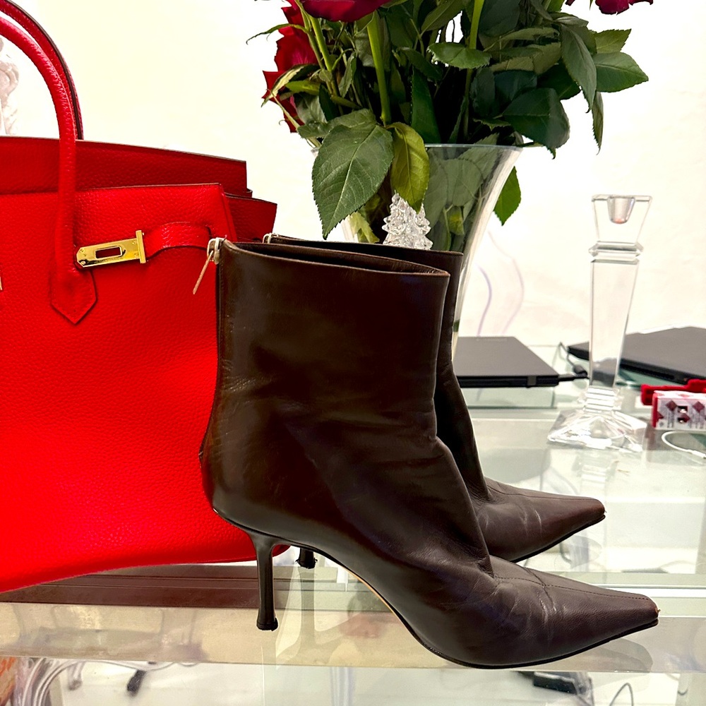Jimmy Choo Brown Leather Booties 41, fits a 9